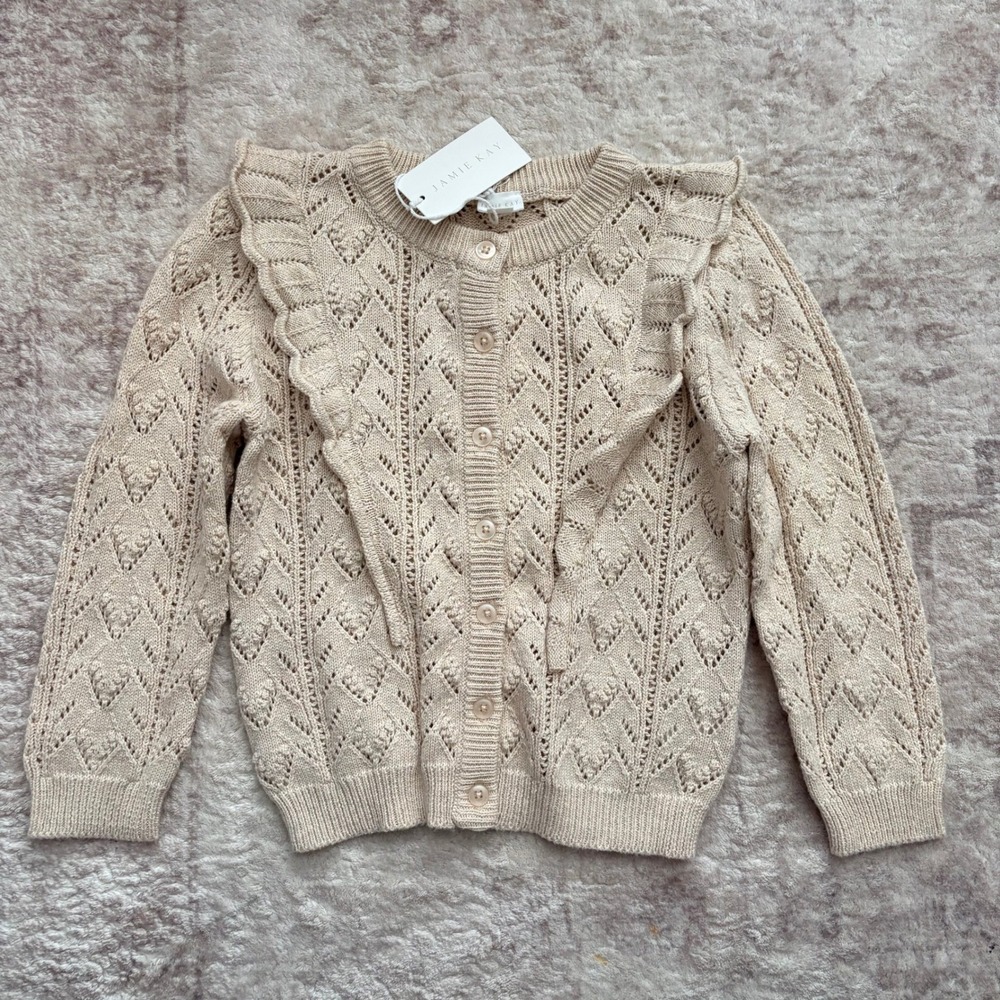 Jamie Kay Girls Pointelle Knit Cotton Cardigan Ruffle Boho Sz 5 New